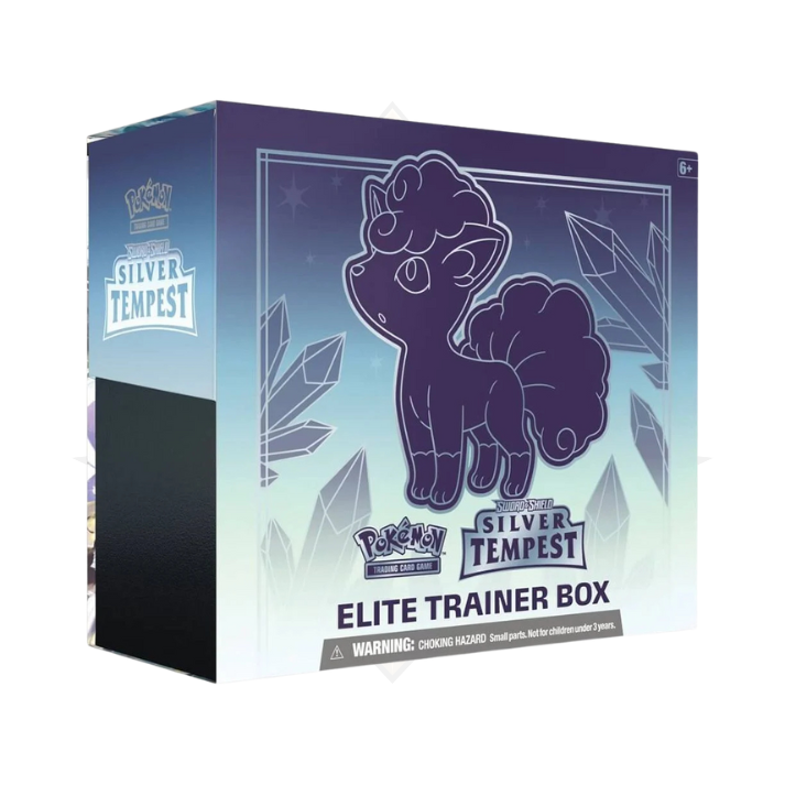 Pokemon Trading Card Game Sword & Shield Silver Tempest Elite Trainer Box featuring Vulpix