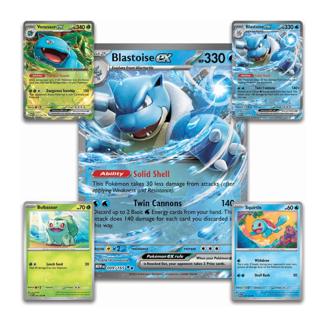 Pokémon TCG Blooming Waters Premium Collection featuring Water-type promo cards, oversized card, and booster packs