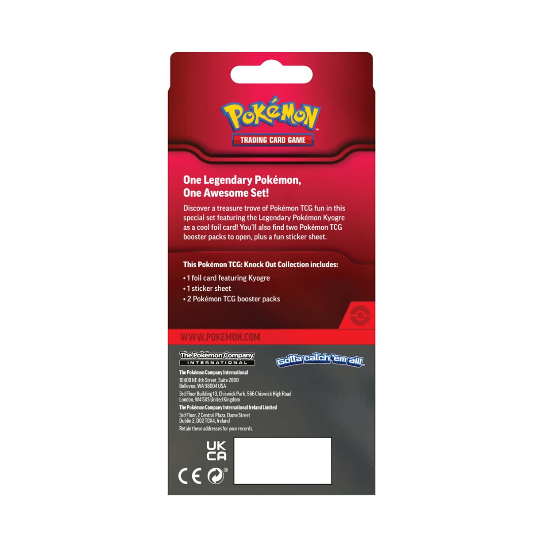 The Pokémon TCG Knock Out Collection box showcasing the Suicune or Kyogre foil cards and two included booster packs.