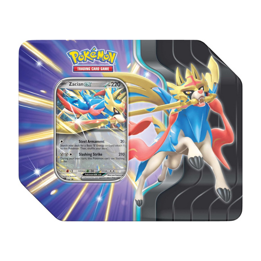 Pokémon TCG Slashing Legends Tin – Includes foil promo card, 5 booster packs, and collectible tin featuring Zacian ex or Koraidon ex