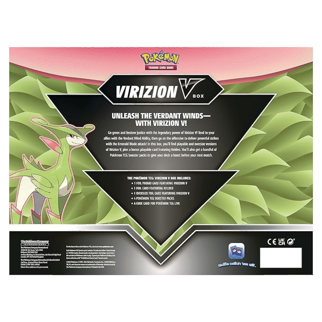 Pokémon Virizion V trading card game box packaging with Pokémon logo and text.