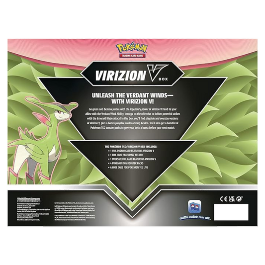 Pokémon Virizion V trading card game box packaging with Pokémon logo and text.