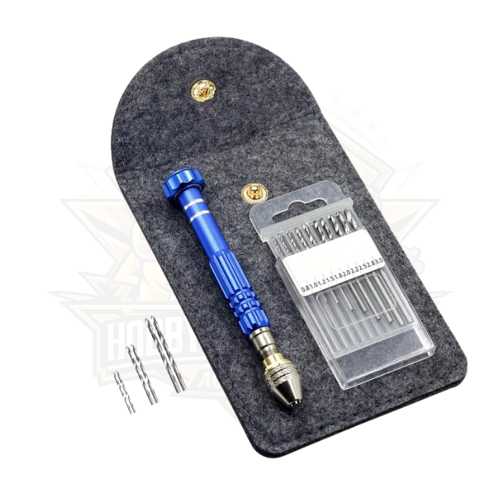 Precision hobby pin vise hand drill with assorted micro drill bits and case, ideal for miniatures