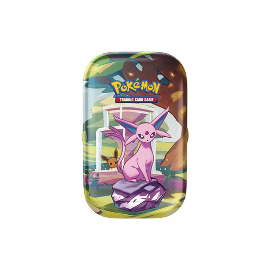 Pokémon TCG Prismatic Evolutions Mini Tin – Includes 2 booster packs and 1 art card in a Scarlet & Violet 8.5 themed collectible tin.