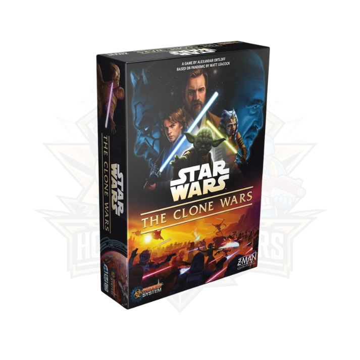 Star Wars The Clone Wars board game box featuring iconic characters with lightsabers