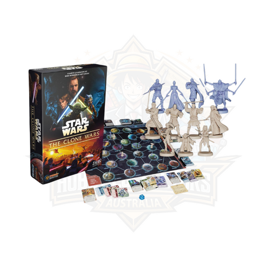 Star Wars Clone Wars tabletop gameplay setup with characters and missions