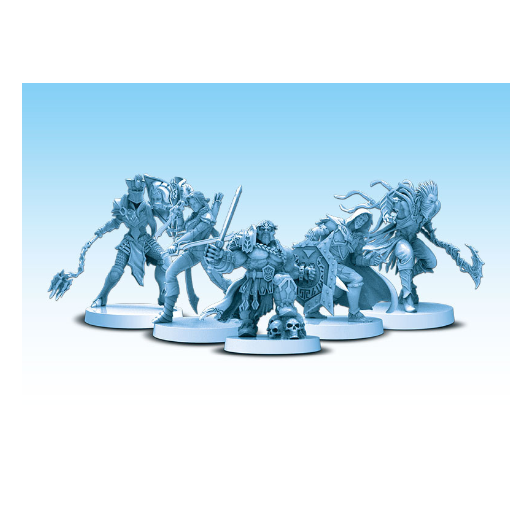 The Sword & Sorcery: Ghost Soul Form Heroes expansion box, showing five translucent blue miniatures alongside the new Background Talent and Remembrance cards.