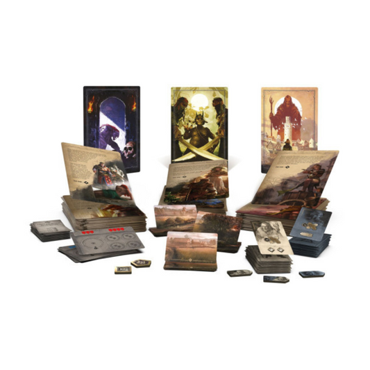 The Witcher: Path of Destiny – Standard Edition core board game box with hero miniatures, cards, and adventure map.