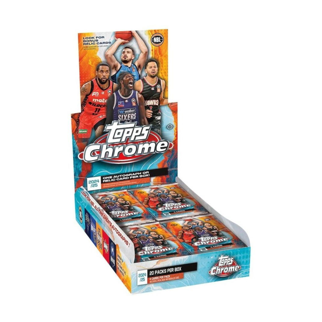 Topps Chrome NBL 2024/2025 Basketball Trading Cards Hobby Breaker Box with premium Chrome finish and breaker-exclusive packs.