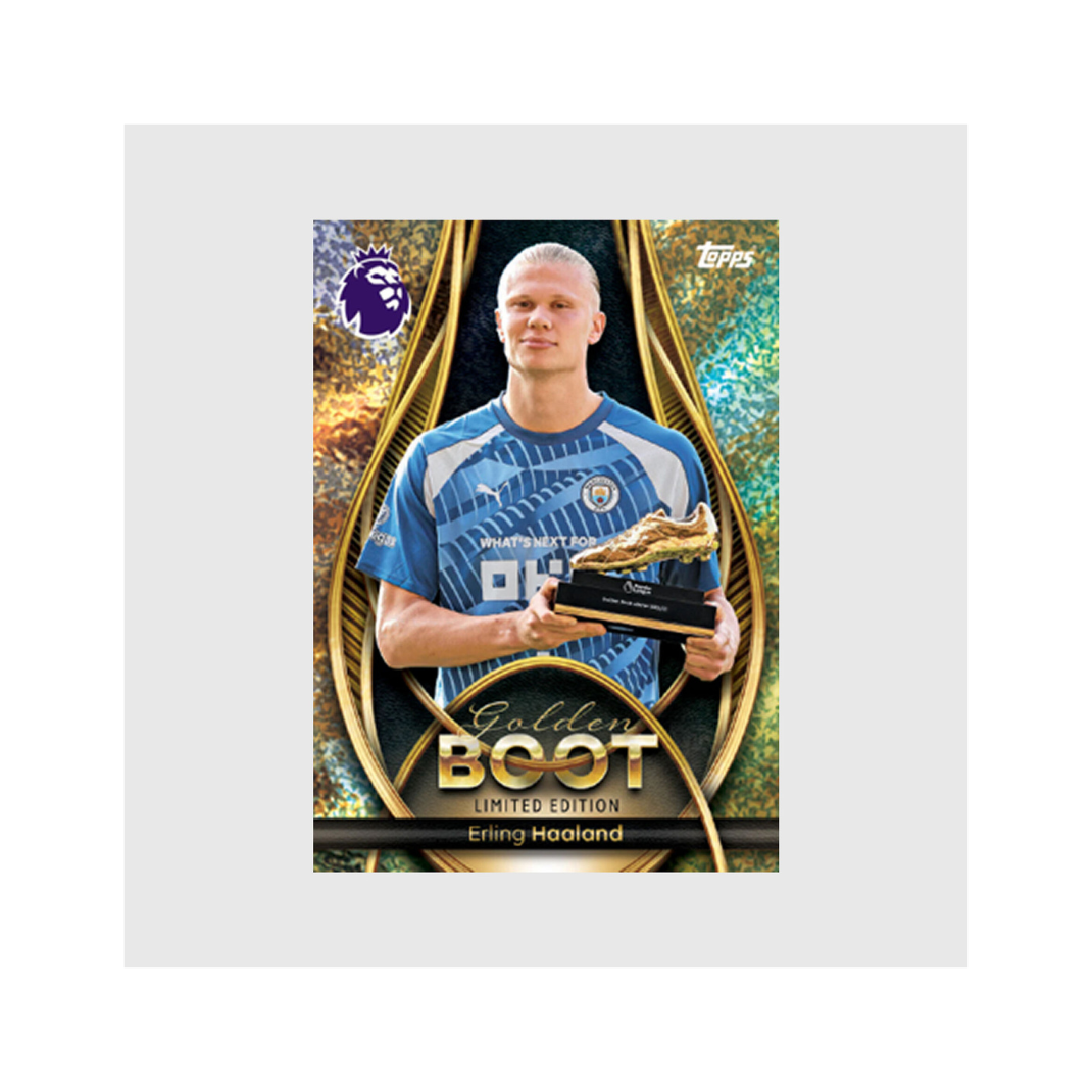 Topps Premier League 2026 Golden Boot Tin – full tin showing exclusive limited edition cards and booster contents