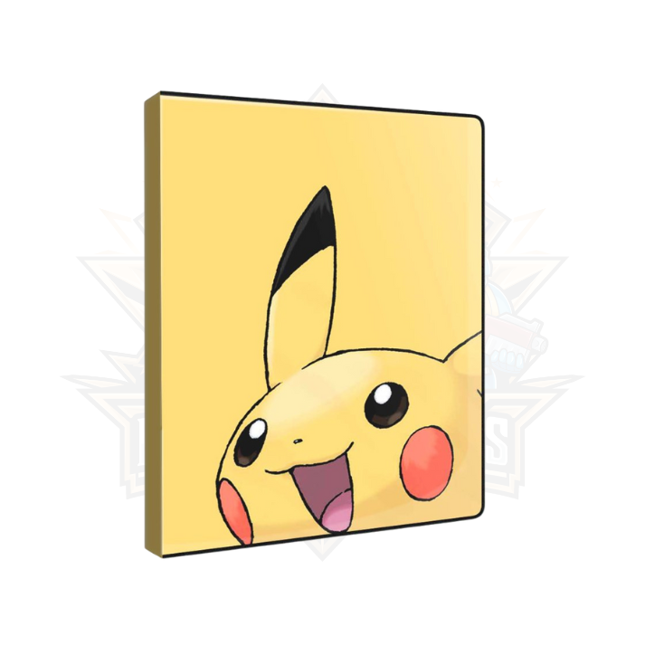 Pikachu-themed trading card portfolio with bright yellow cover and character illustration