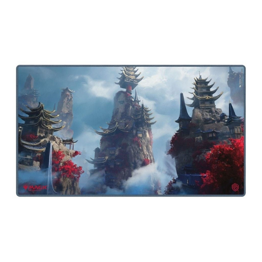 Ultimate Guard playmat with MTG Tarkir Dragonstorm Cori Mountain Monastery artwork, featuring a high-quality fabric top and non-slip rubber backing