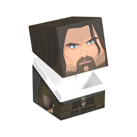 A stylized square-shaped deck box (Squaroe) featuring the character Aragorn from The Lord of the Rings.
