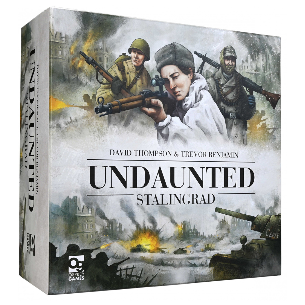 Board game box titled 'Undaunted Stalingrad' featuring soldiers and a tank on a war-torn cityscape.
