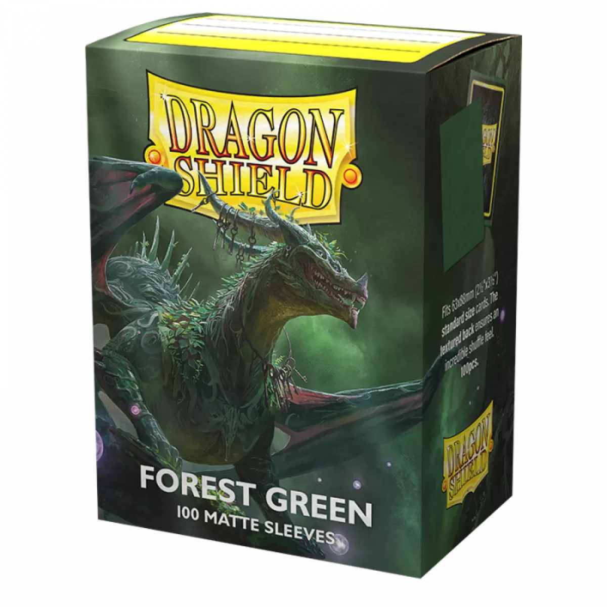 Dragon Shield Forest Green Matte Sleeves – 100-count pack of standard-sized card sleeves with textured matte finish.