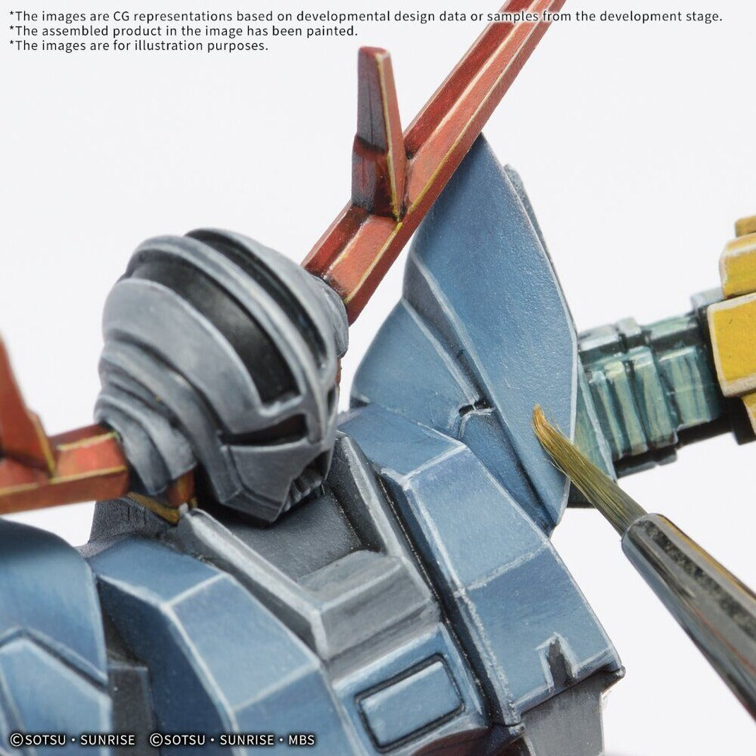 Close-up of a fine brush painting a Zeong figure from Gundam Assemble Deluxe Set