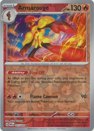 Armarouge 015/091 Scarlet and Violet Paldean Fates Reverse Holo / Holo Rare Pokemon Card NEAR MINT TCG