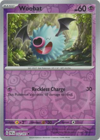 Woobat 032/091 Scarlet and Violet Paldean Fates Reverse Holo Common Pokemon Card NEAR MINT TCG