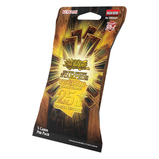 Yu‑Gi‑Oh! Quarter Century Stampede Collection 5-card blister pack featuring a Luxury Secret Rare and core set card
