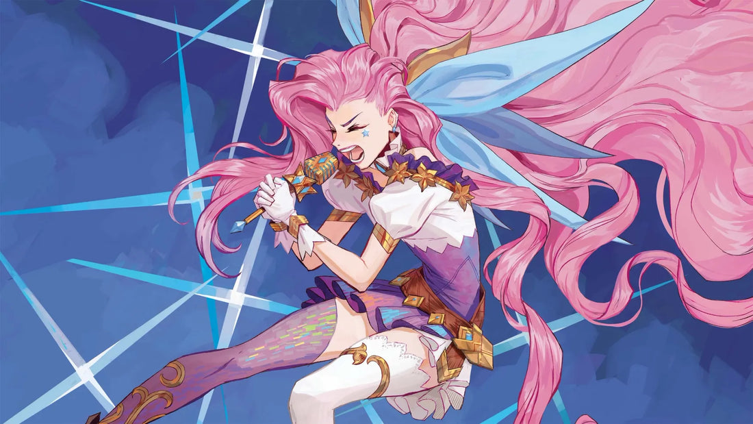 Seraphine singing into a microphone, Riftbound: Radiance artwork for the Pre-Rift at Hobby Collectors Australia