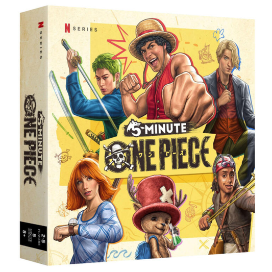 5 Minute One Piece card game box featuring Monkey D. Luffy and the Straw Hat pirates.