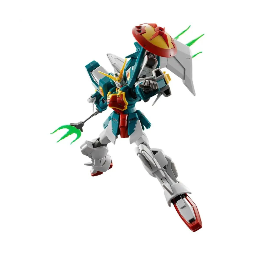 Completed Bandai HG 1/144 Altron Gundam model kit posed with the extended Dragon Fangs and Twin Beam Trident.