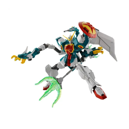 Completed Bandai HG 1/144 Altron Gundam model kit posed with the extended Dragon Fangs and Twin Beam Trident.