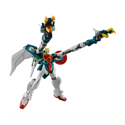 Completed Bandai HG 1/144 Altron Gundam model kit posed with the extended Dragon Fangs and Twin Beam Trident.