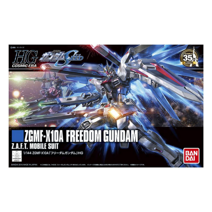 HGCE 1/144 Freedom Gundam model kit fully assembled with weapons from Gundam SEED