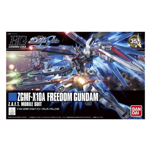 HGCE 1/144 Freedom Gundam model kit fully assembled with weapons from Gundam SEED
