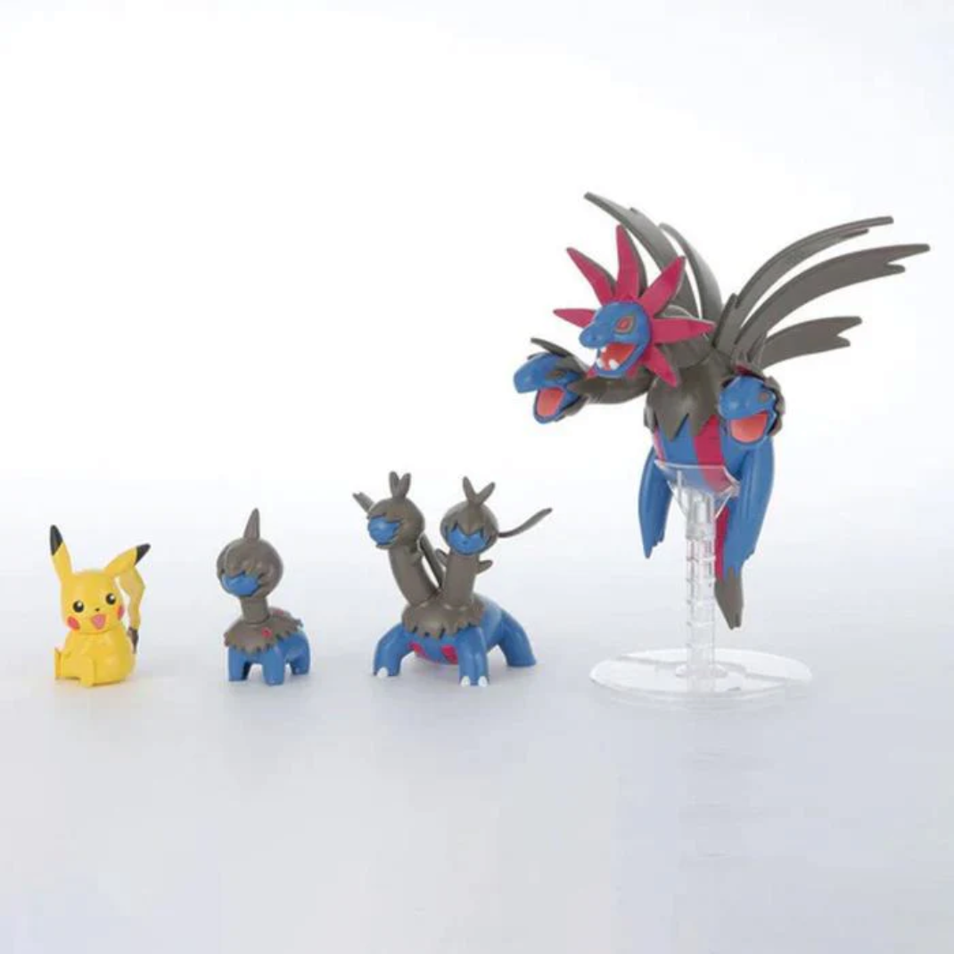 Bandai Pokemon Hydreigon Evolution Set model kit Deino Zweilous Hydreigon Pikachu articulated with display pedestal - Hobby Collectors Australia