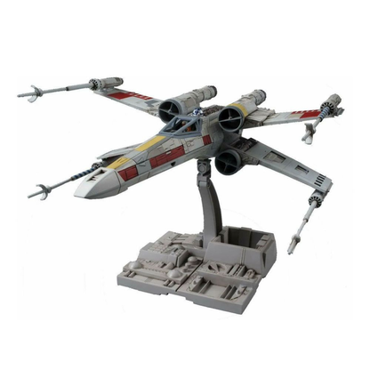 Bandai 1/72 scale Star Wars X-Wing Starfighter plastic model kit box art, showing the Rebel starfighter in flight with S-foils open over the Death Star surface.