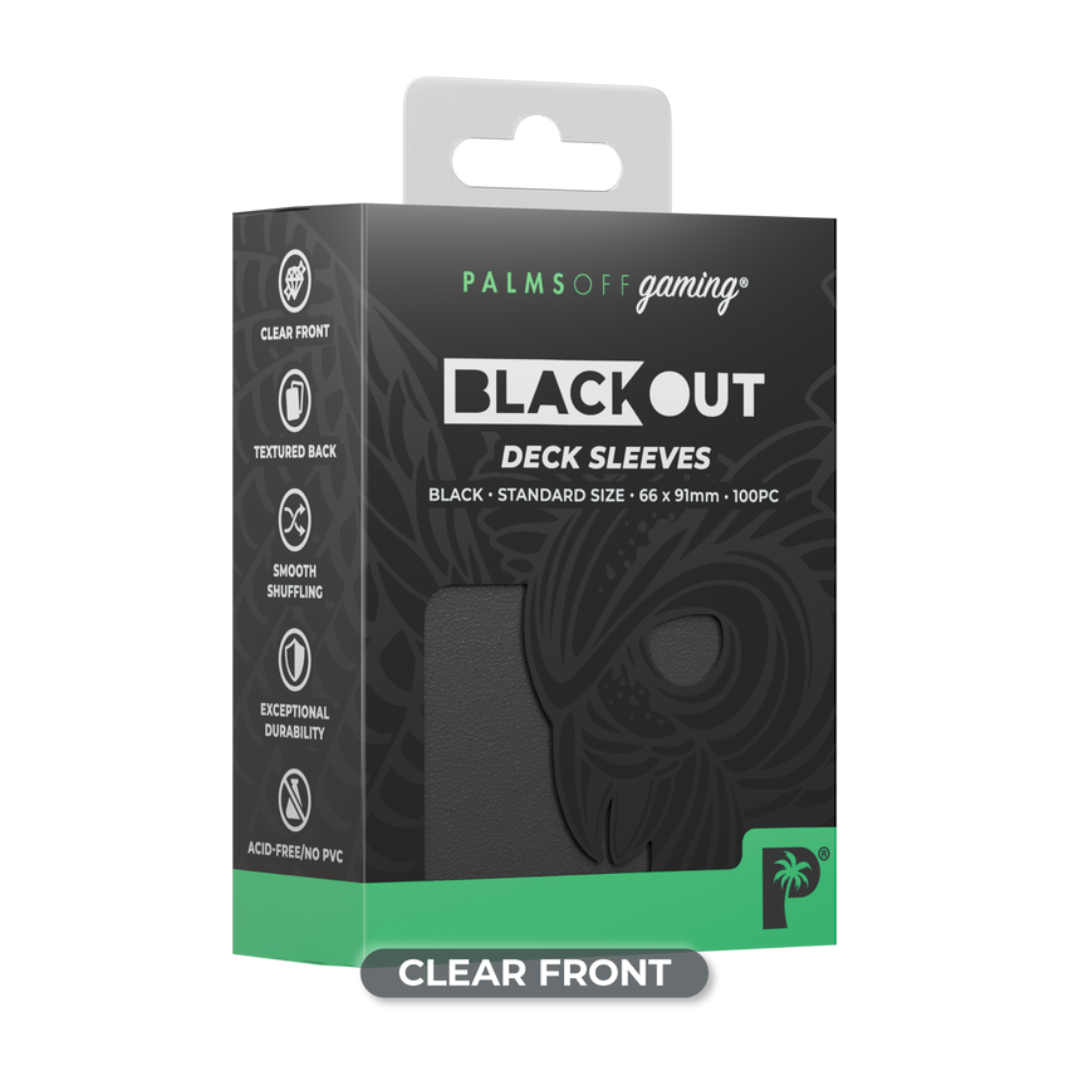 Palms Off Gaming Blackout Deck Sleeves standard size 100ct seven colours black blue purple red rose turquoise yellow TCG competition sleeves