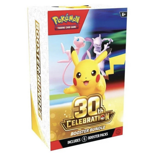 Pokémon TCG 30th Celebration Booster Bundle with 6 booster packs, front of box