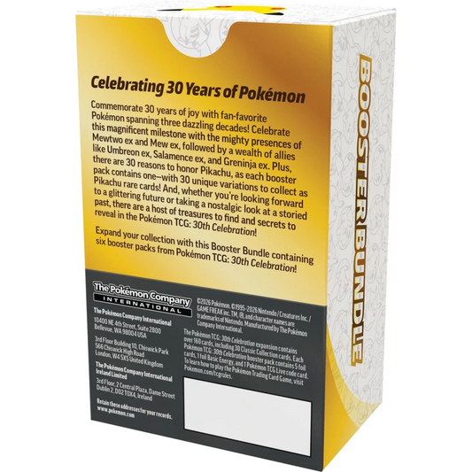 Pokémon TCG 30th Celebration Booster Bundle with 6 booster packs, front of box