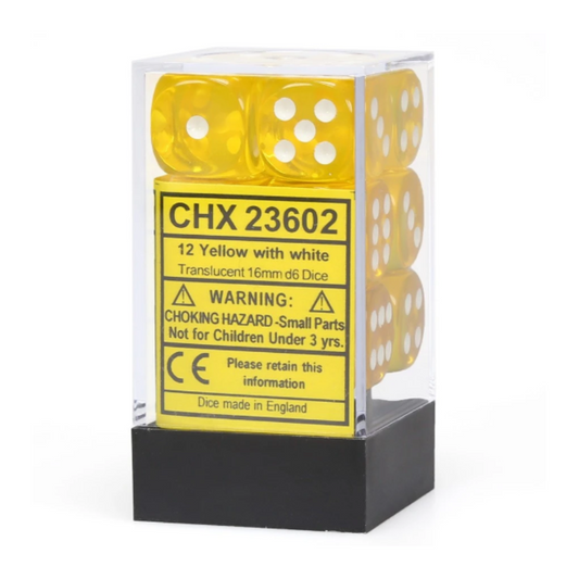 Chessex Translucent 16mm d6 Yellow/White Block Dice set of 12 – Hobby Collectors Australia