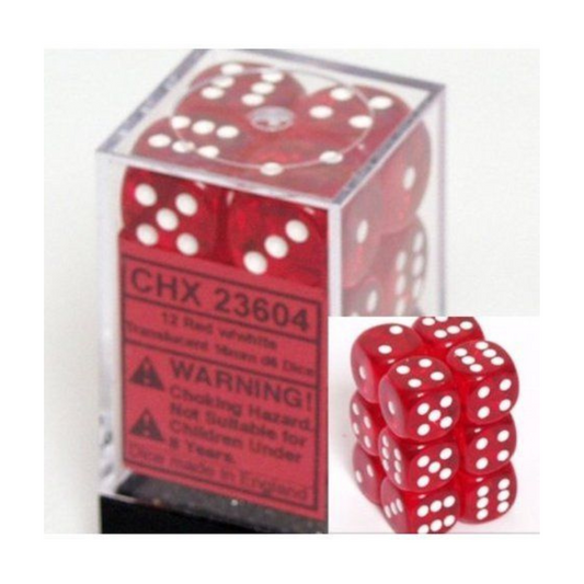 Chessex Translucent 16mm d6 Red/White Block Dice Set of 12 – Hobby Collectors Australia