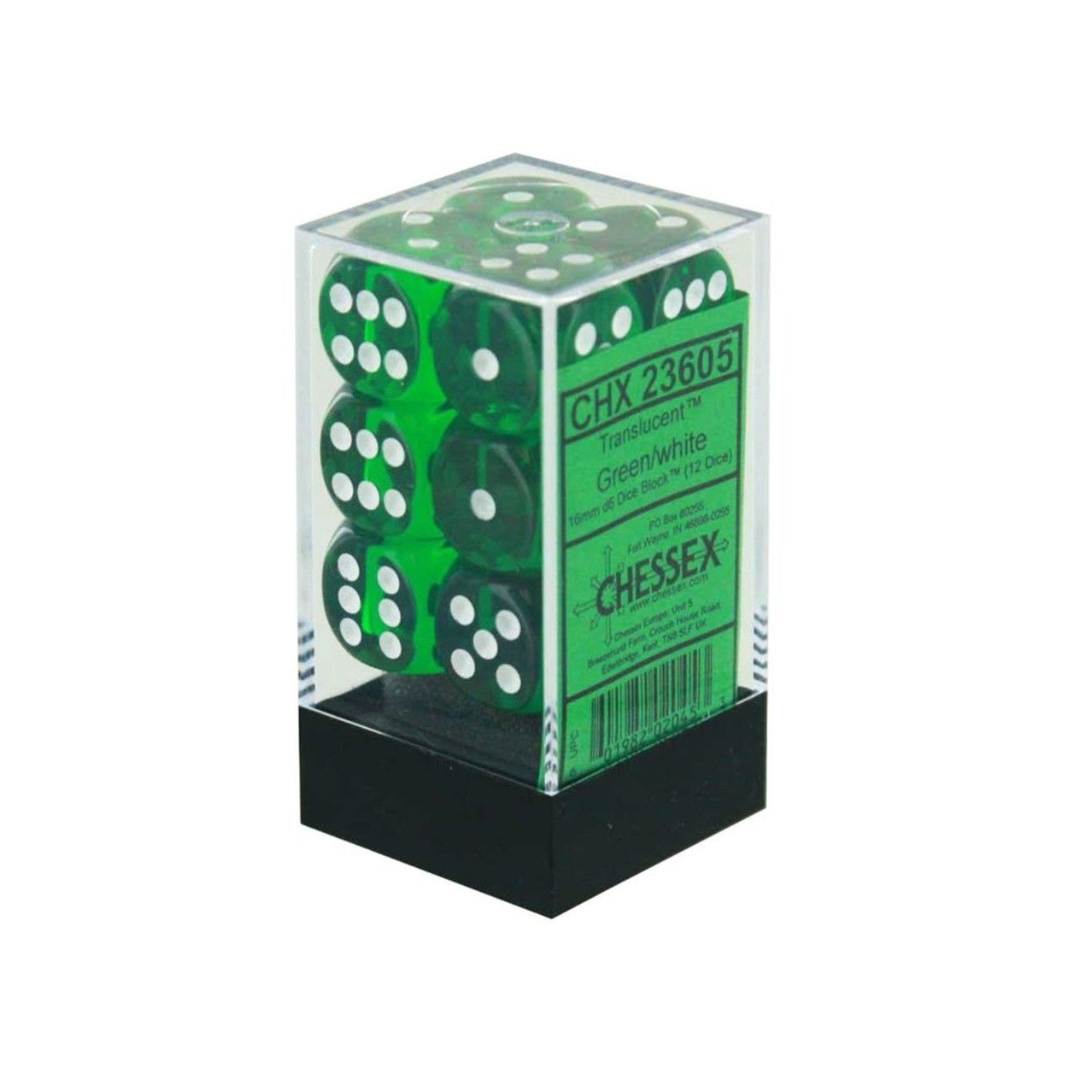 Chessex Translucent 16mm d6 Green/White Block Dice Set of 12 – Hobby Collectors Australia