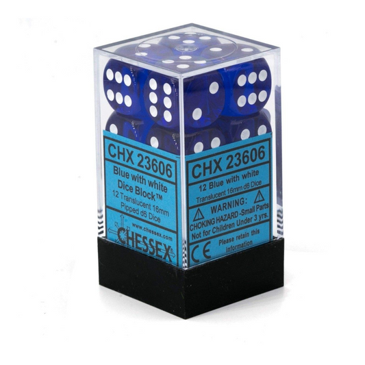 Chessex Translucent 16mm d6 Blue/White Block Dice Set of 12 – Hobby Collectors Australia