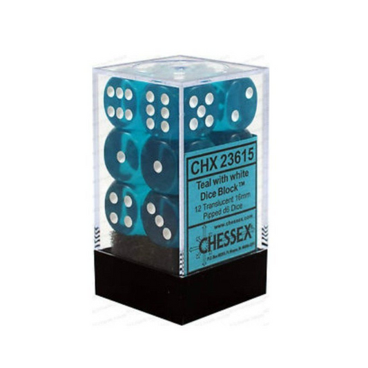 Chessex Translucent 16mm d6 Teal/White Block Dice Set of 12 – Hobby Collectors Australia