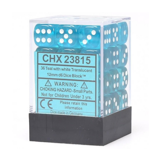 Chessex Translucent 12mm d6 Teal/White Block Dice Set of 36 – Hobby Collectors Australia