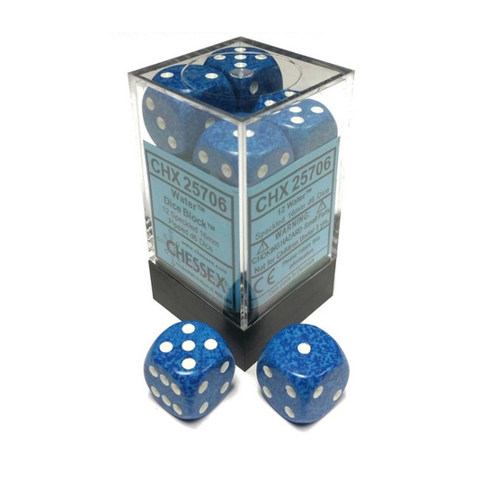 Chessex Speckled 16mm d6 Water/Block Dice – Set of 12 (CHX 25706)