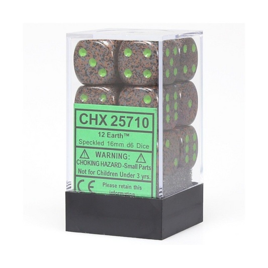 Chessex Speckled 16mm d6 Earth/Block Dice – Set of 12 (CHX 25710)