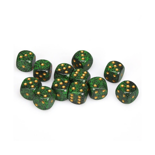 Chessex Speckled 16mm d6 Golden Recon/Block Dice – Set of 12 (CHX 25735)