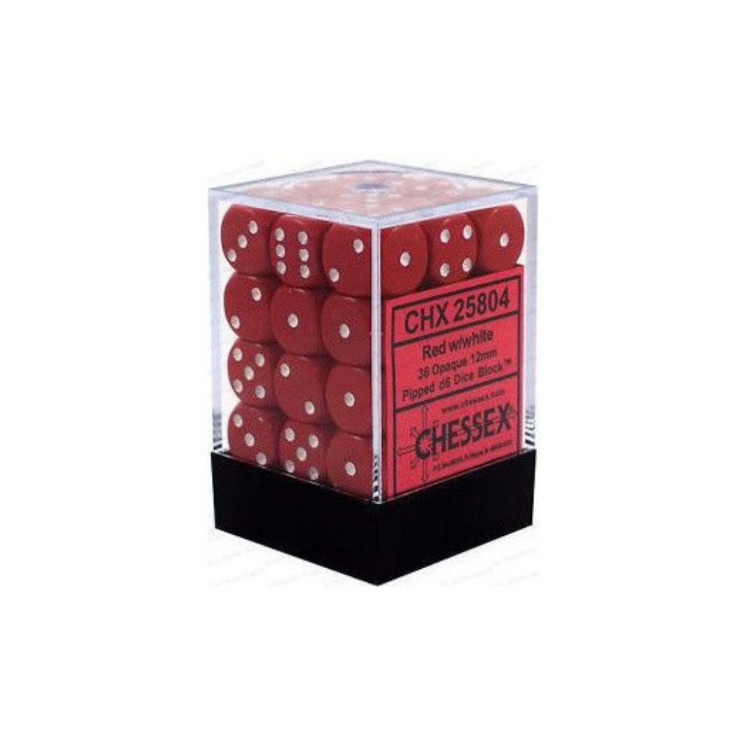 Chessex Opaque 12mm d6 Red/White Block Dice Set of 36 – Hobby Collectors Australia