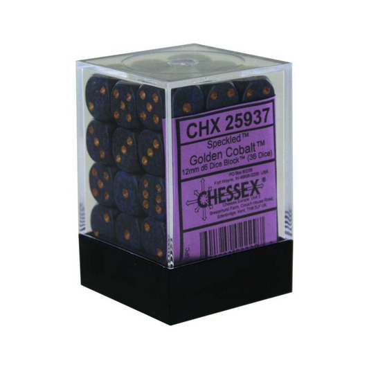 Chessex Speckled 12mm d6 Golden Cobalt/Block Dice Set of 36 – Hobby Collectors Australia