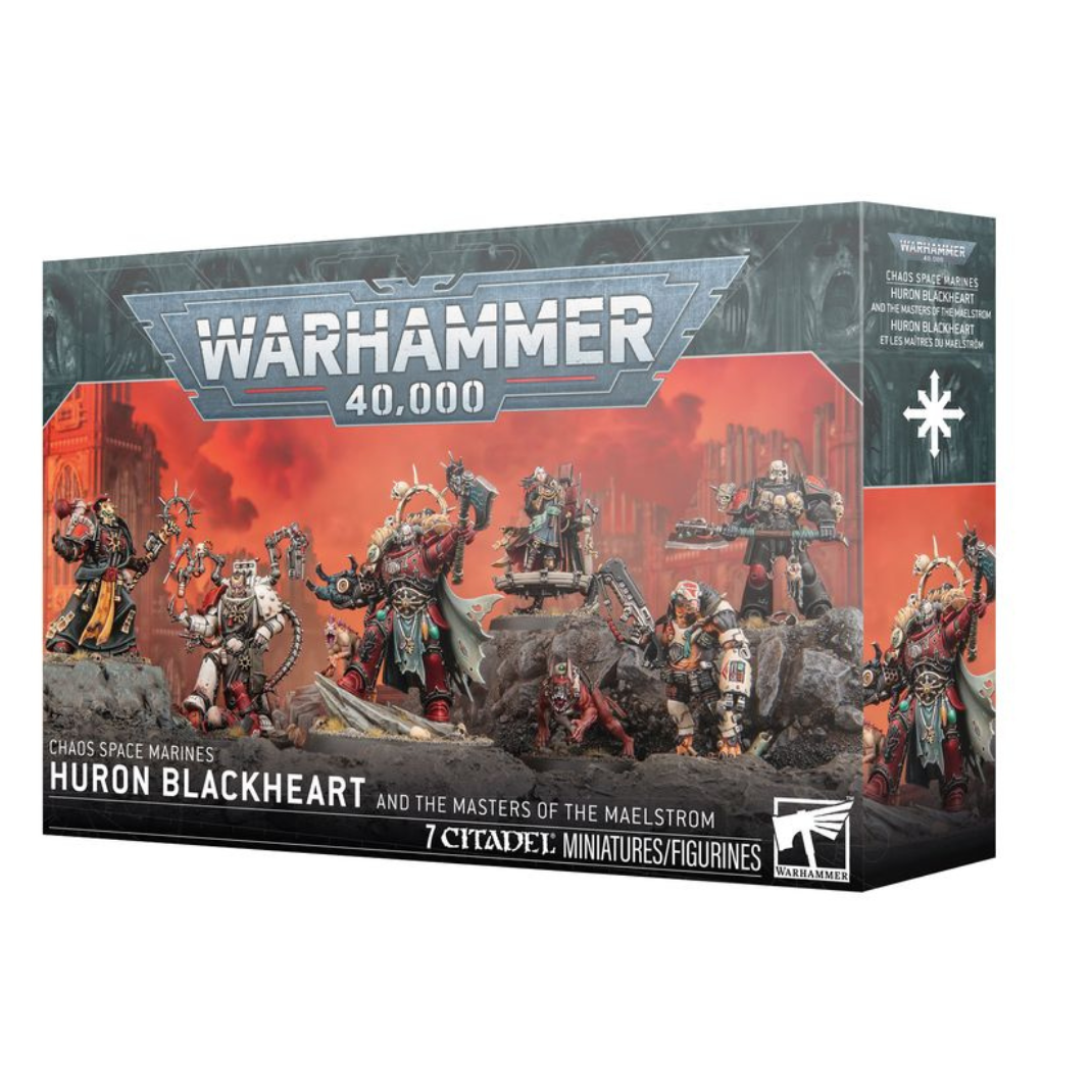 The new plastic Huron Blackheart miniature holding the Tyrant's Claw, standing alongside his Hamadrya and three Red Corsair champions.