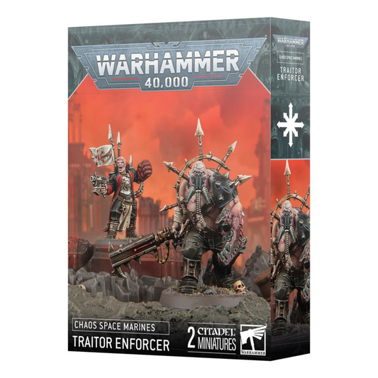 Chaos Space Marines Traitor Enforcer and Traitor Ogryn miniatures on 32 mm and 40 mm bases