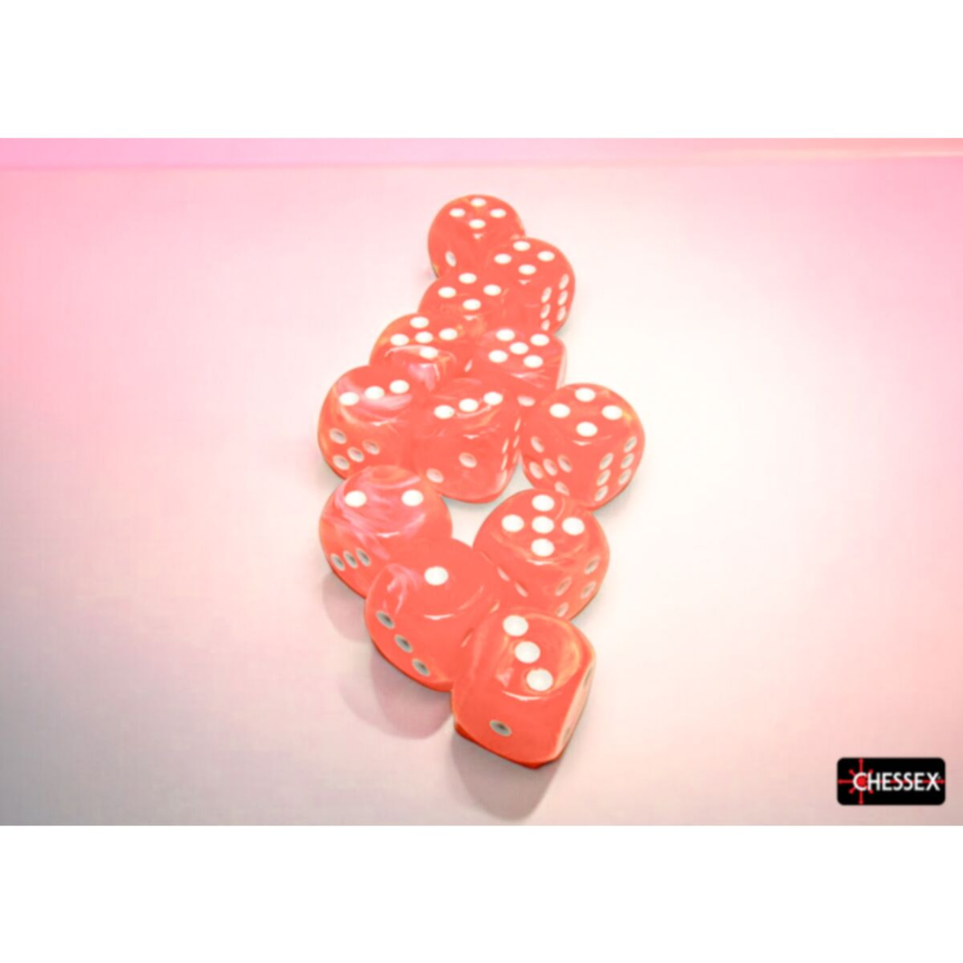 Chessex: CHX 27753 Festive 16mm d6 Dahlia with White Pips Luminary Dice Block (12)