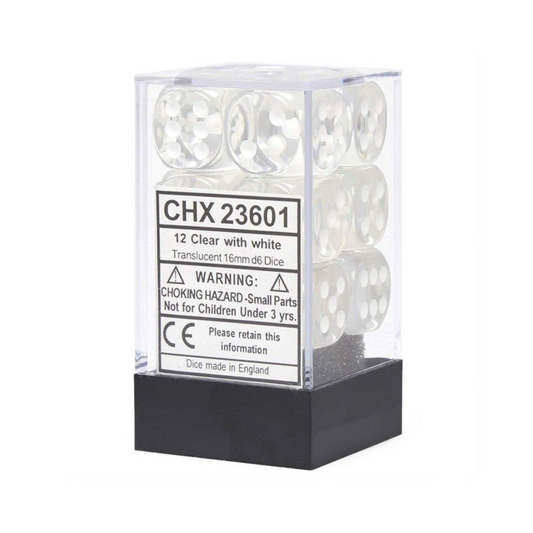 Chessex Translucent 16mm d6 Clear/White Block Dice set of 12 – Hobby Collectors Australia